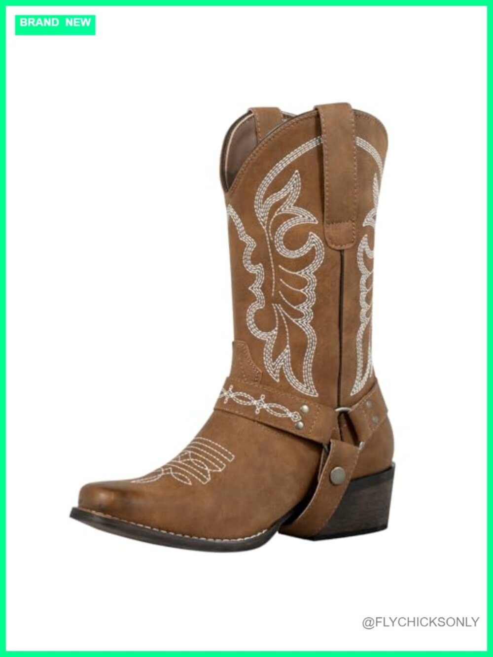 Square Toe Mid Calf Western Cowboy Boots Faux Leather Pull-On